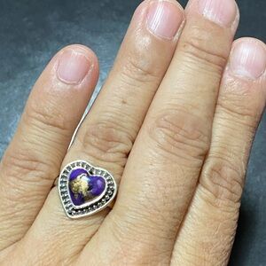 NEW Purple Dahlia Heart Beaded Silver Ring Size 8